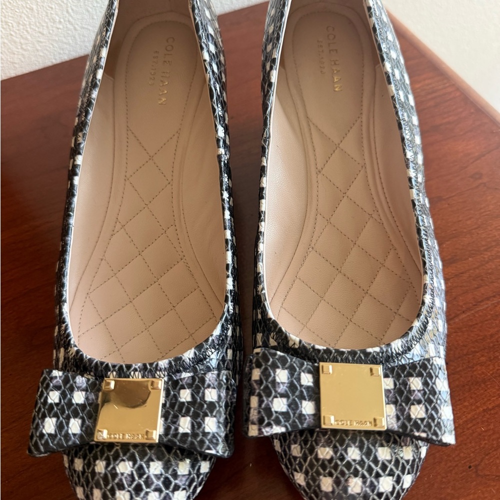 Cole Haan Women's Black and White Wedges with Gold Accent